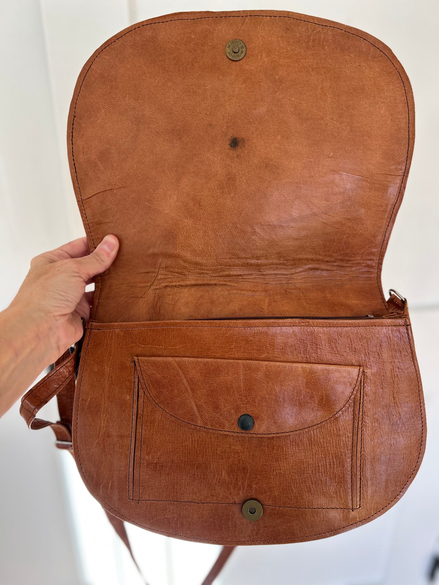 Vintage Brown Leather Animal Fur Shoulder/Crossbody Bag