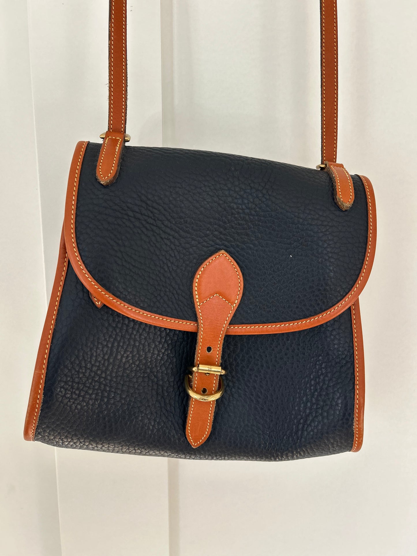 80's Vintage Dooney & Bourke Navy Blue & British Tan Bicycle Crossbody