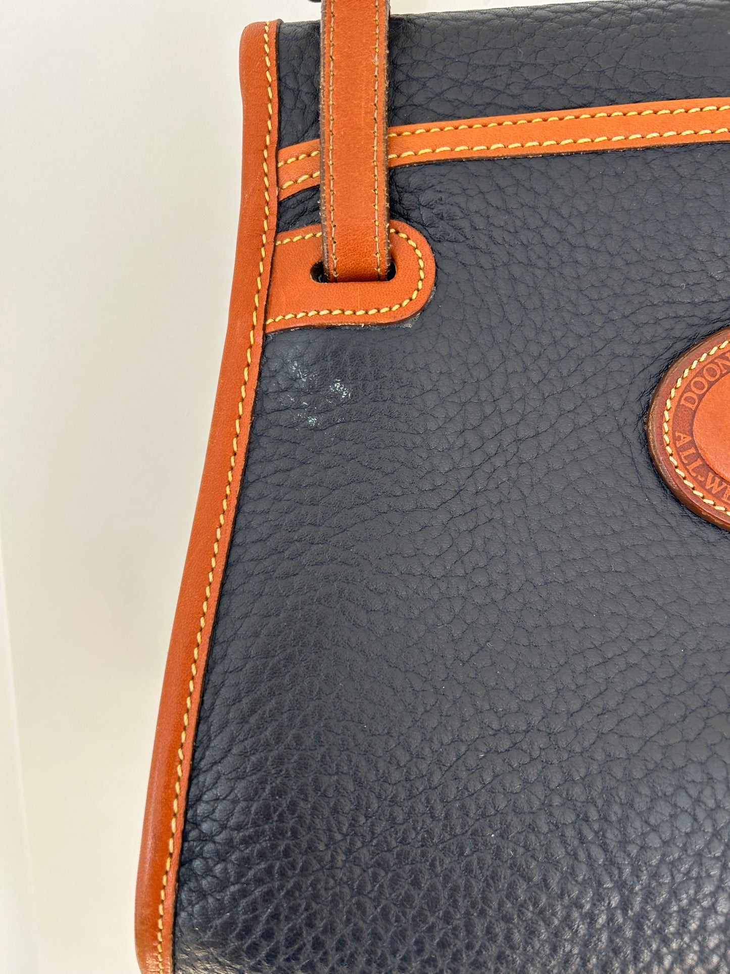 80's Vintage Dooney & Bourke Navy Blue & British Tan Bicycle Crossbody