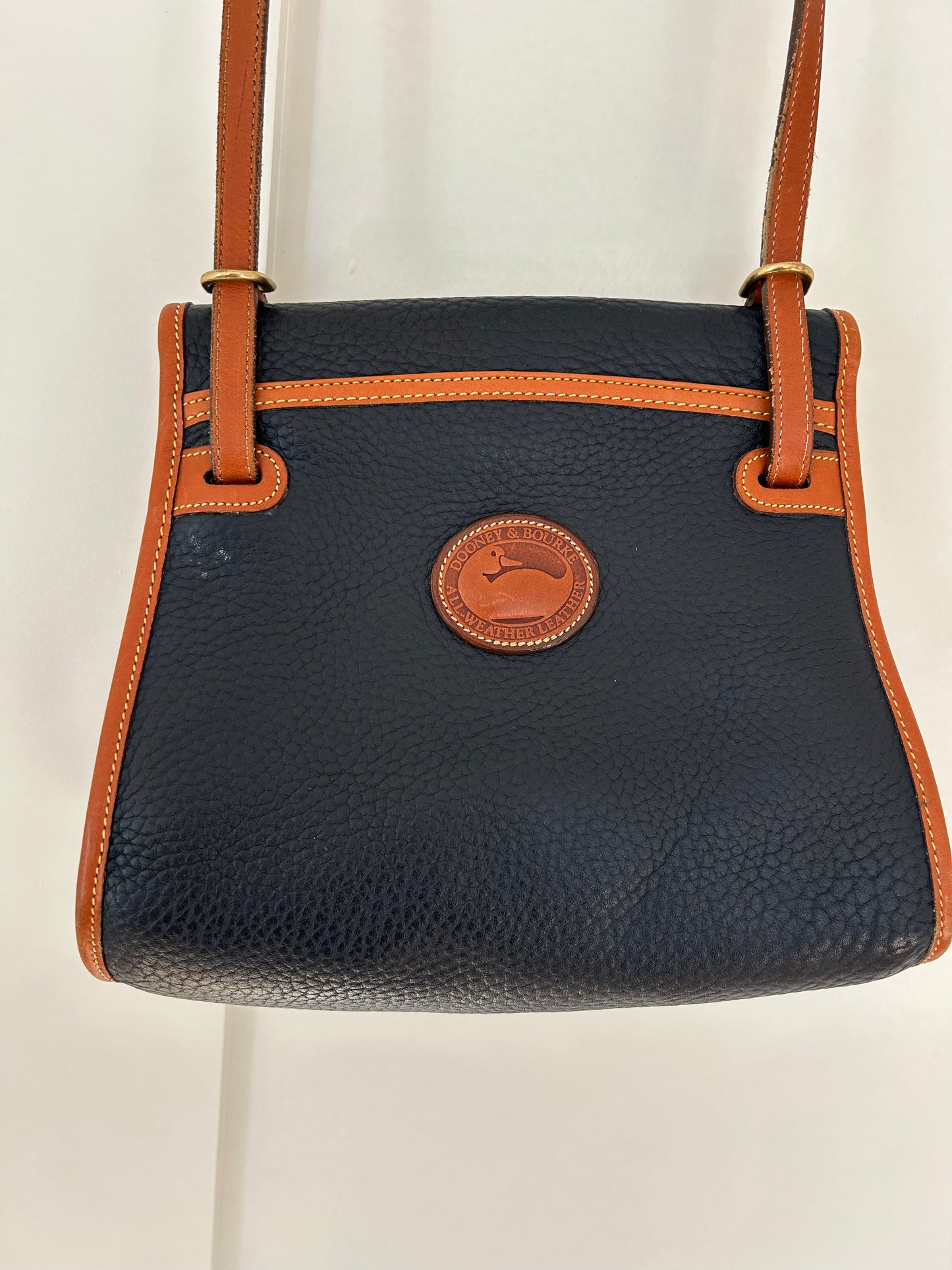 80's Vintage Dooney & Bourke Navy Blue & British Tan Bicycle Crossbody