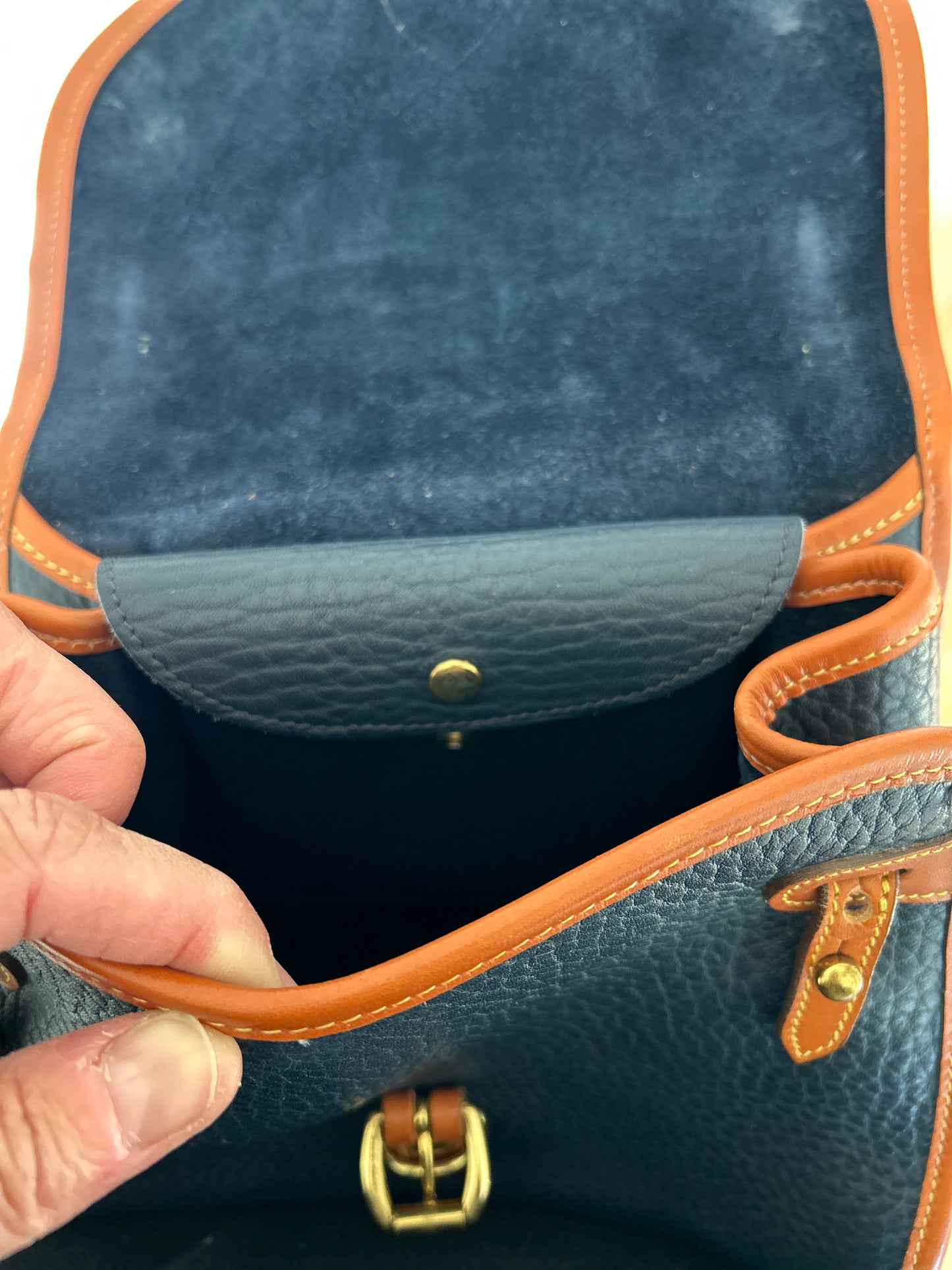 80's Vintage Dooney & Bourke Navy Blue & British Tan Bicycle Crossbody