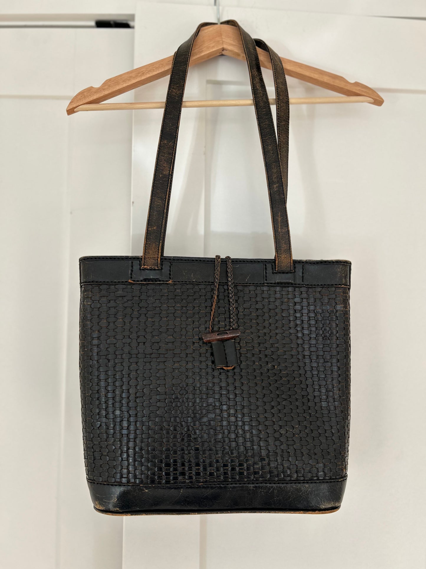 Bottoncina Chocolate Brown Woven Leather Tote Bag