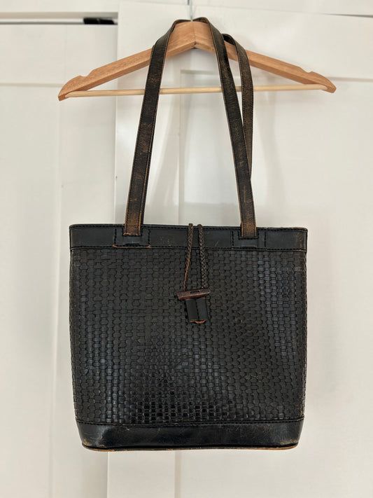 Bottoncina Chocolate Brown Woven Leather Tote Bag