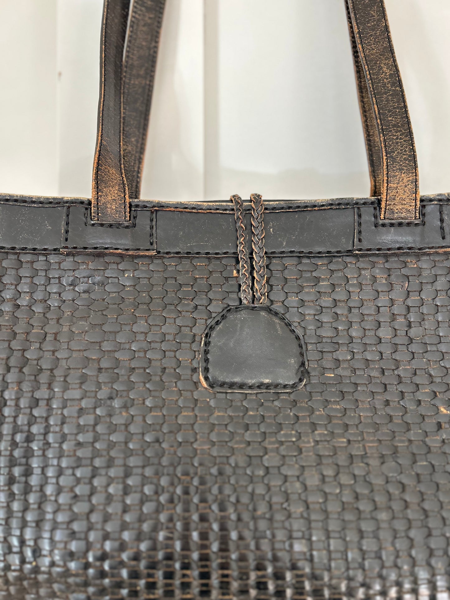 Bottoncina Chocolate Brown Woven Leather Tote Bag