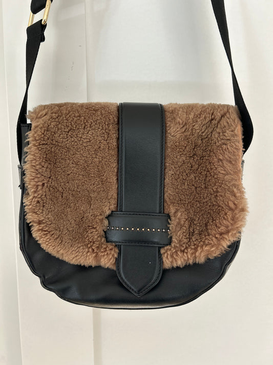 Peserico Dark Brown Leather Shearling Crossbody Bag