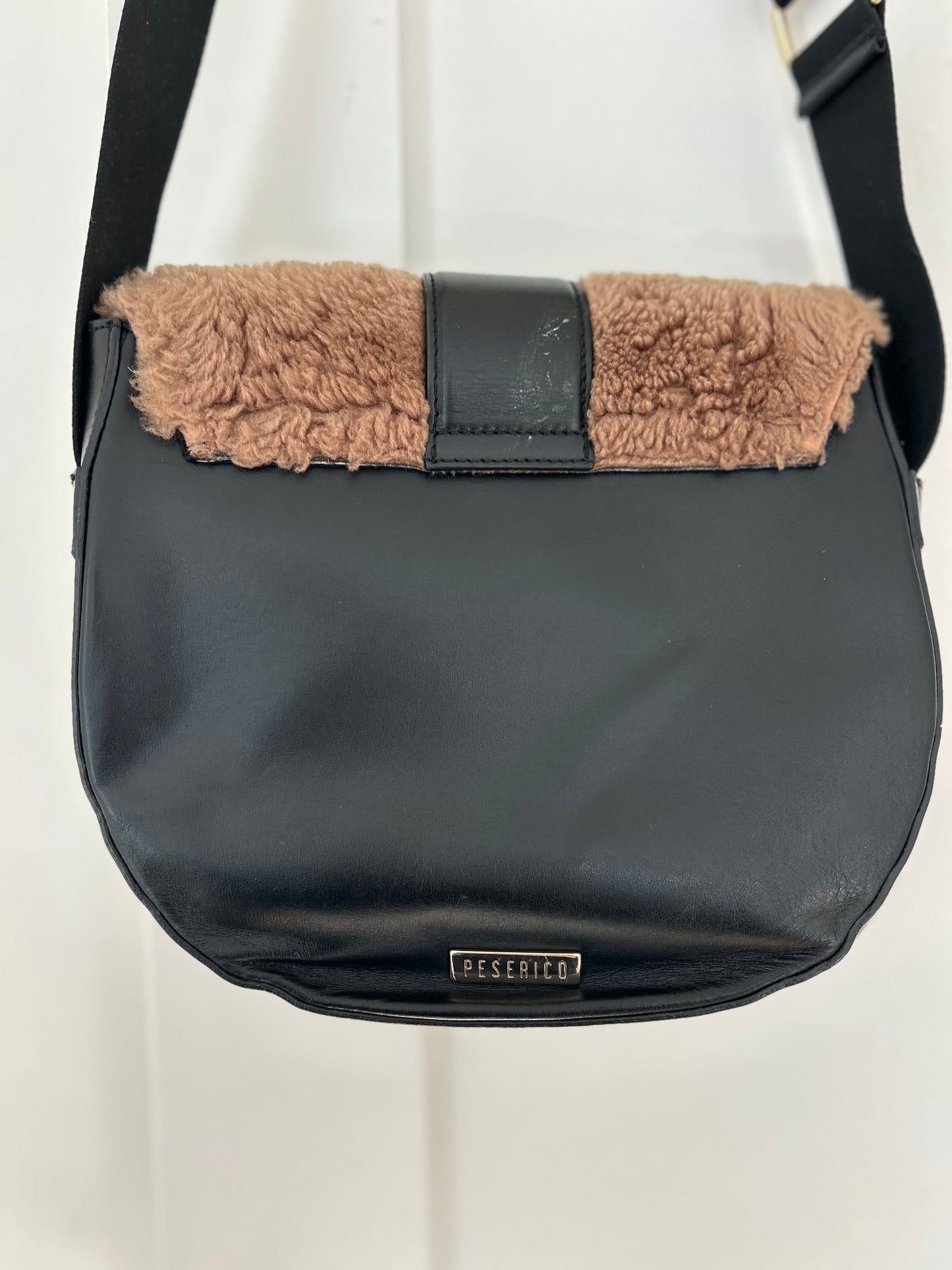 Peserico Dark Brown Leather Shearling Crossbody Bag
