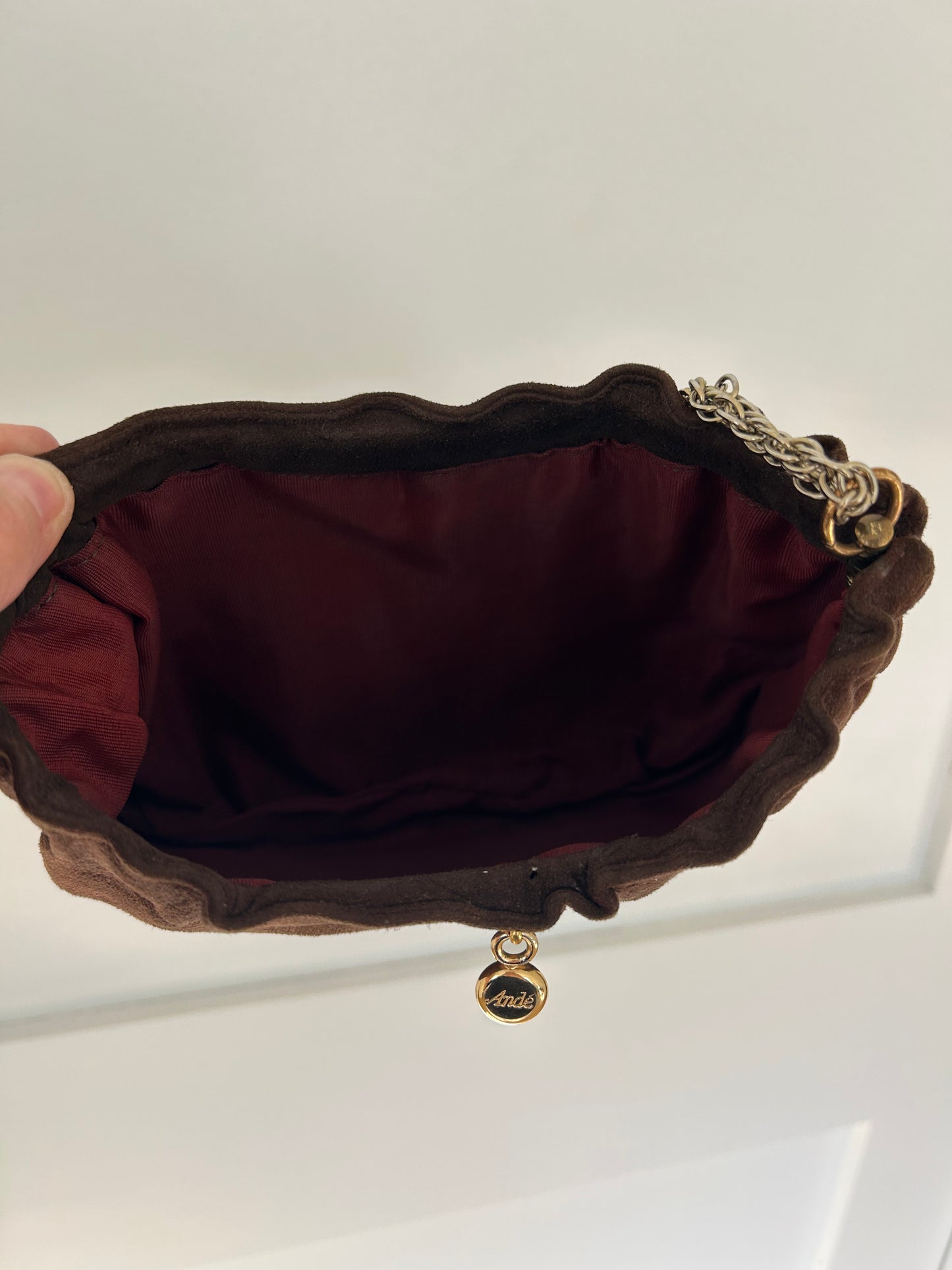 Ande Vintage Chocolate Brown Suede Evening purse