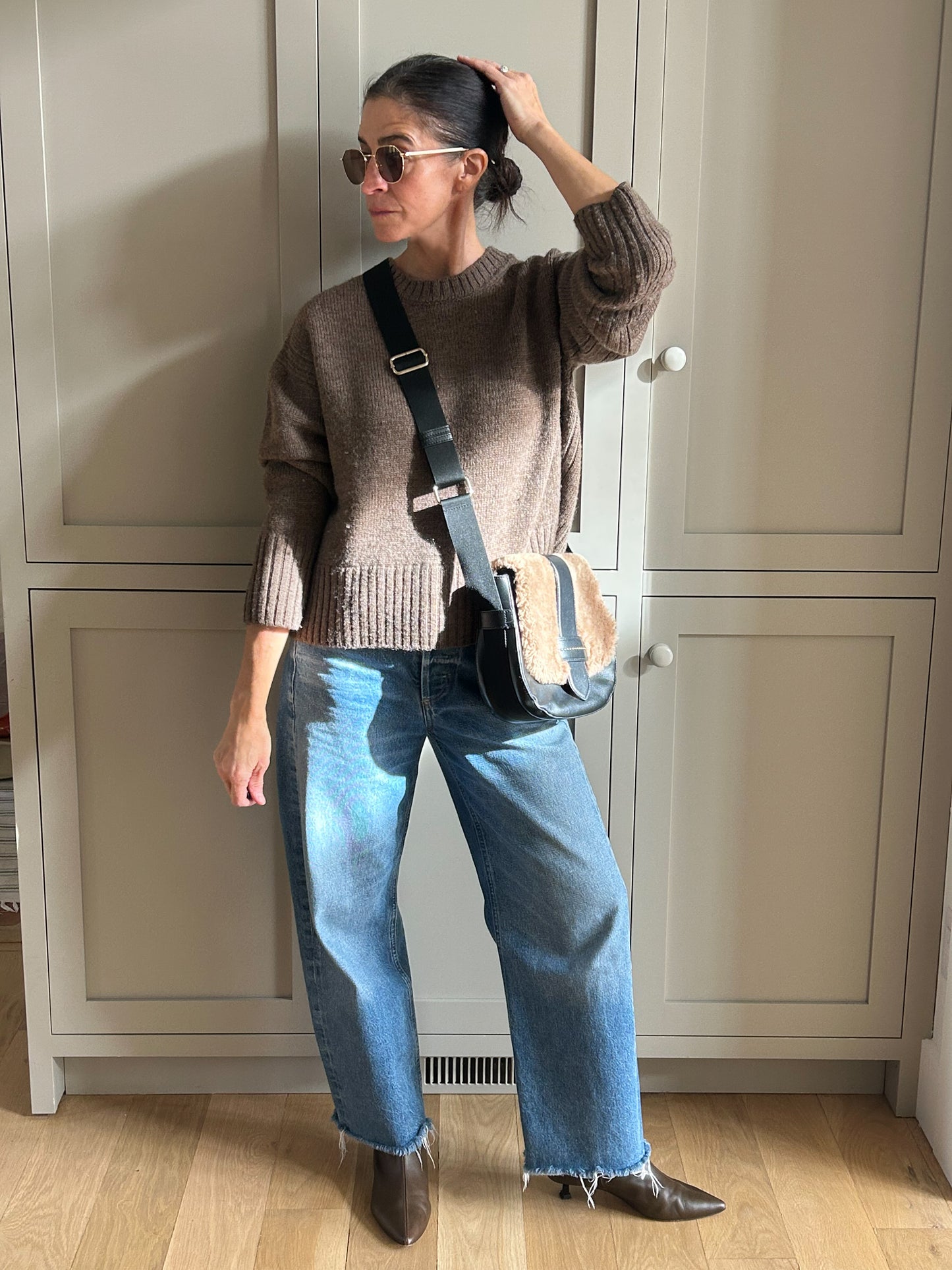 Peserico Dark Brown Leather Shearling Crossbody Bag