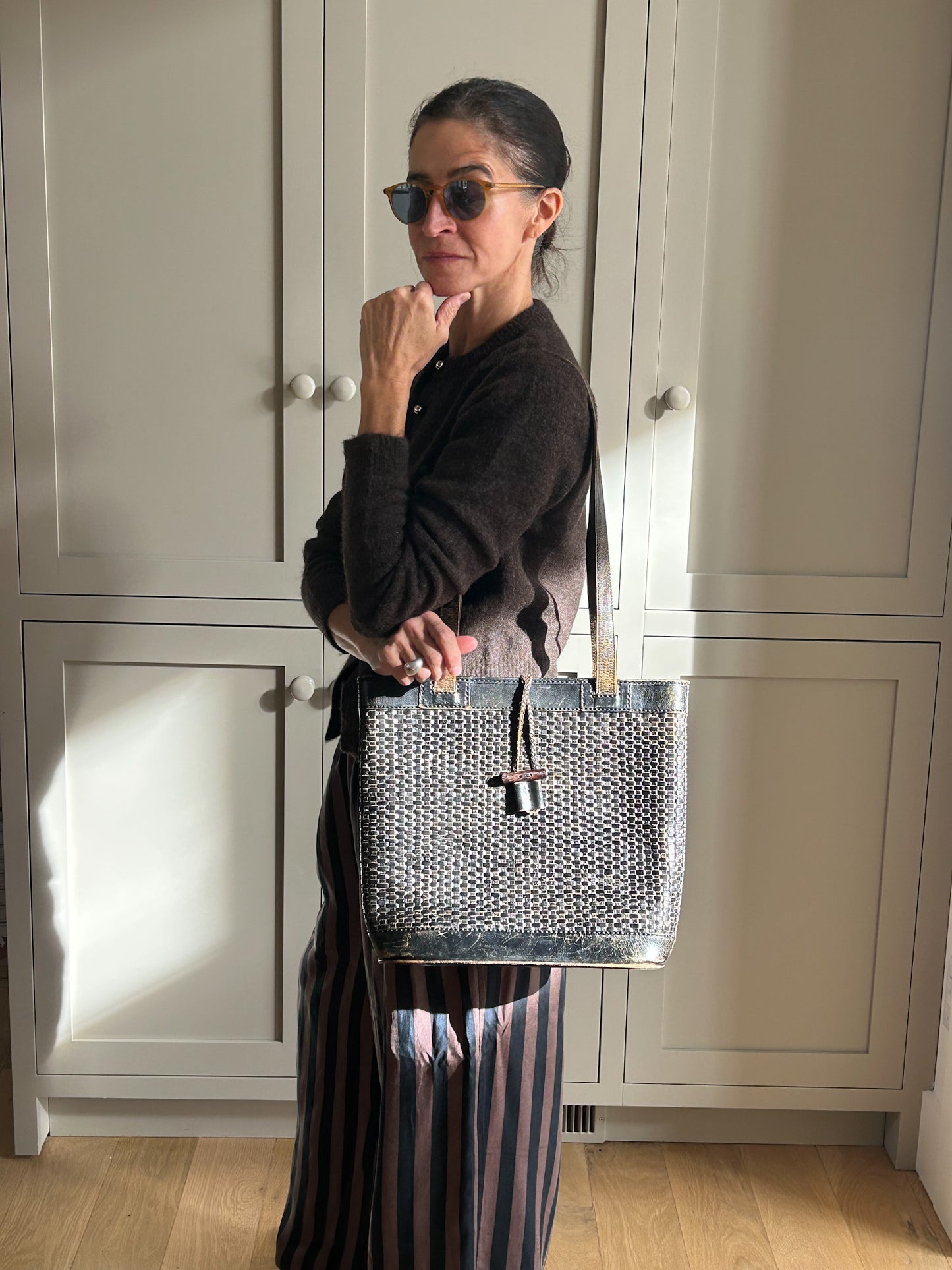 Bottoncina Chocolate Brown Woven Leather Tote Bag